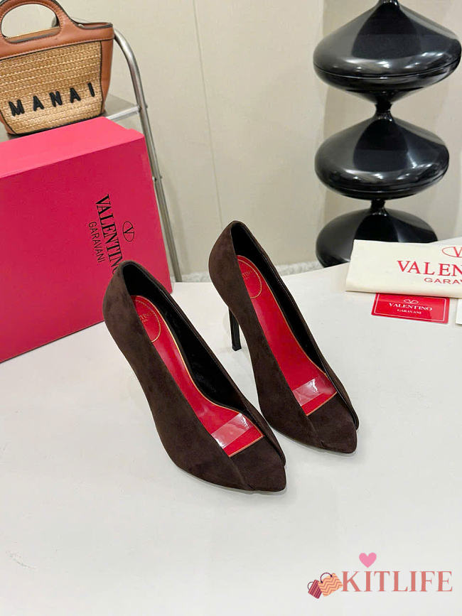 Kitlife Valentino Garavani Open-toe Révélé Suede Pumps 105mm Dark Brown - 1