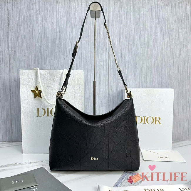 Kitlife Dior Large Diorly Bag Black Flat Cannage Calfskin M1412 31.5x25x8cm - 1