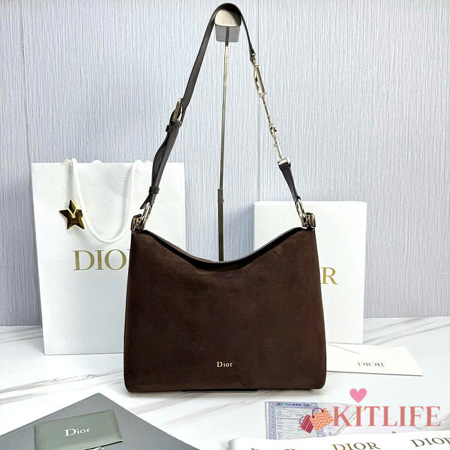 Kitlife Dior Large Diorly Bag Dark Brown Suede Cannage Calfskin M1412 31.5x25x8cm - 1