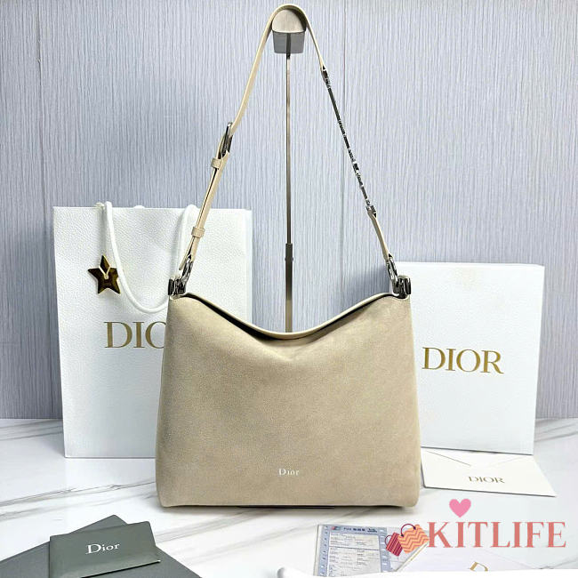 Kitlife Dior Large Diorly Bag Cream Suede Cannage Calfskin M1412 31.5x25x8cm - 1