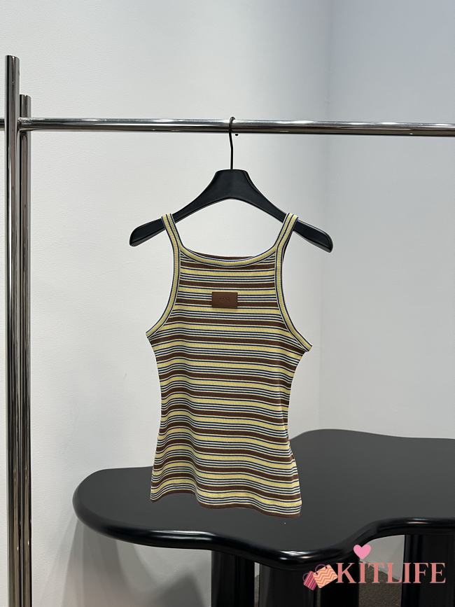 Kitlife Fendi Striped Ribbed Tank Top Brown & Yellow  - 1