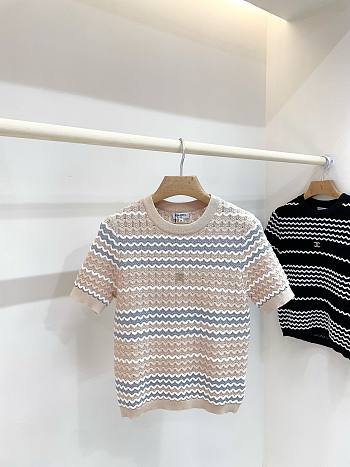 Kitlife Chanel 3D Wave Crochet Knit Short-Sleeve T-Shirt Beige