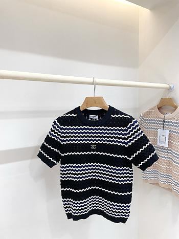 Kitlife Chanel 3D Wave Crochet Knit Short-Sleeve T-Shirt Black