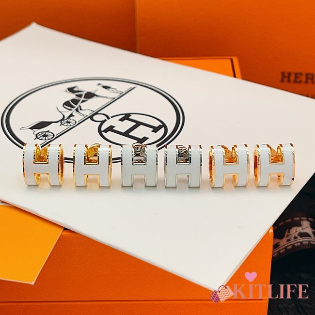Kitlife Hermes White H Enamel Stud Earrings In Gold / Rose Gold / Silver - 1