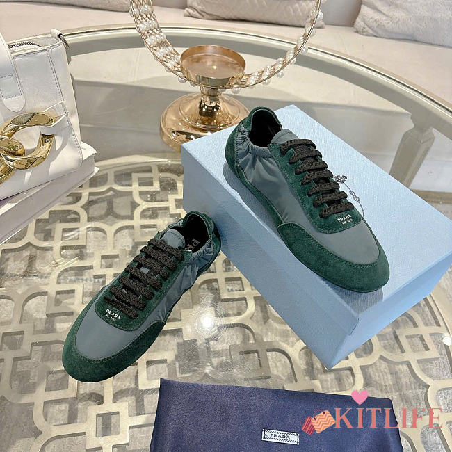 Kitlife Prada Collapse Re-Nylon and Suede Sneakers Green - 1