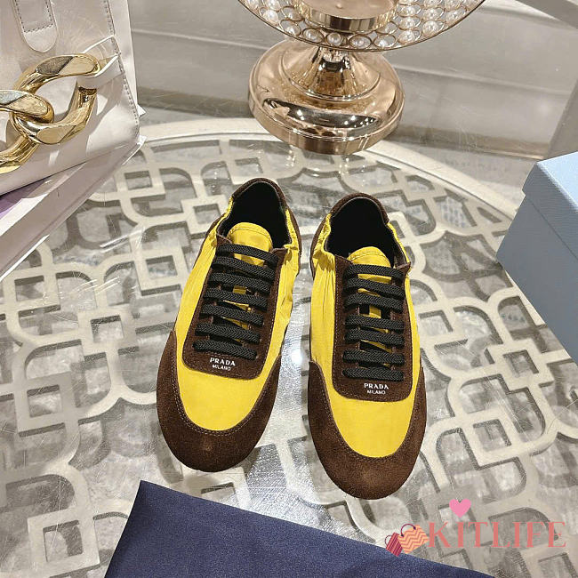 Kitlife Prada Collapse Re-Nylon and Suede Sneakers Yellow & Brown - 1