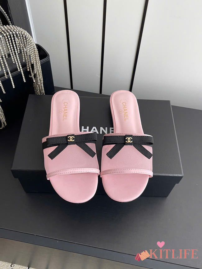 Kitlife Chanel Bow-tie Mesh Mules Pink - 1