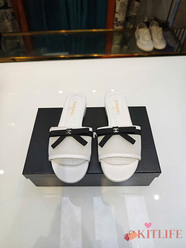 Kitlife Chanel Bow-tie Mesh Mules White - 1