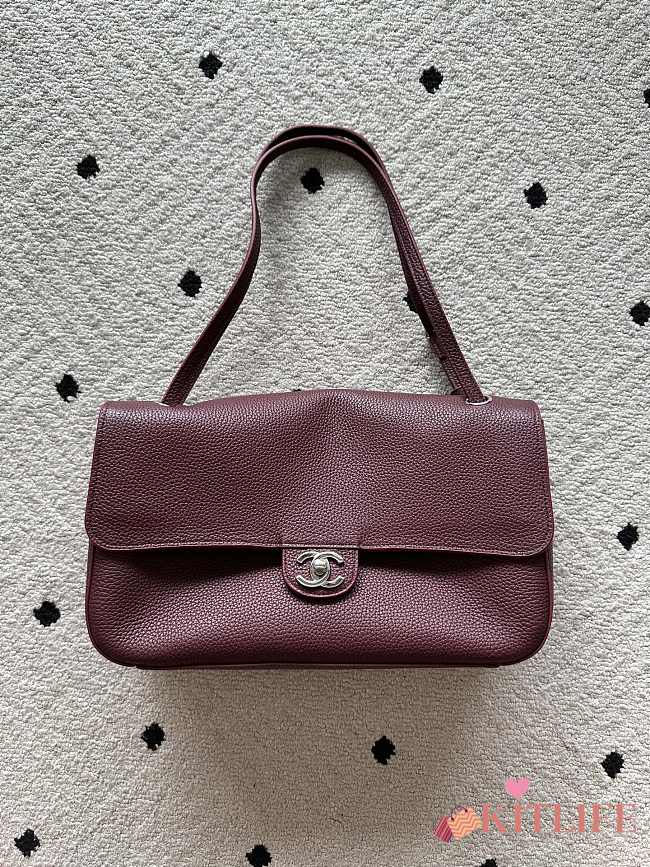Kitlife Chanel Maxi Flap Bag Burgundy Silver Hardware AS6231 32x19x10cm - 1