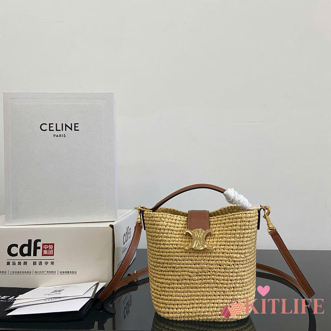 Kitlife Celine Women's Natural Raffia Bucket Bag 101473 13.5x16x10cm - 1