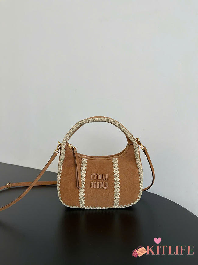 Kitlife Miu Miu Wander Brown Suede Mini Bag 30898B 17x20x6cm - 1