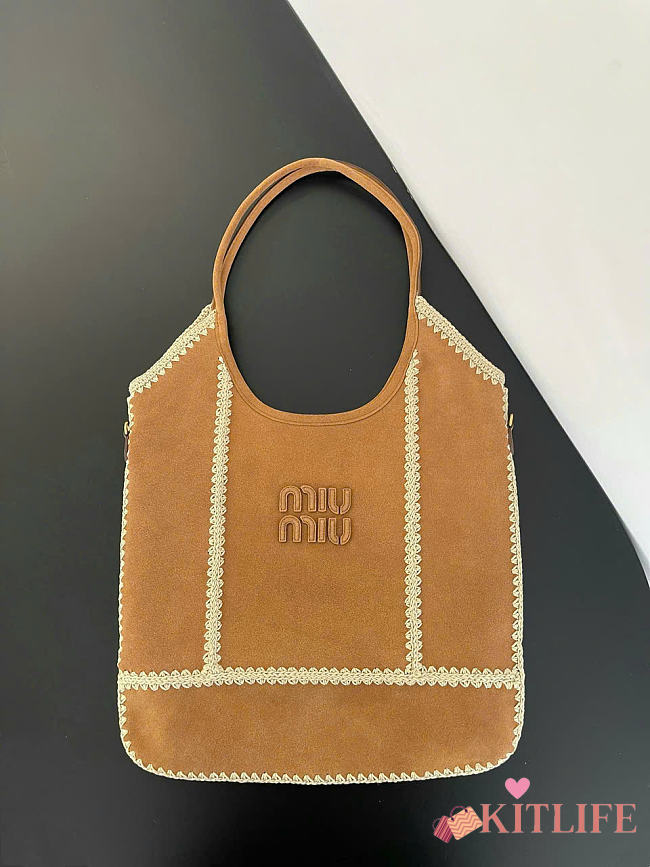 Kitlife Miu Miu Brown Suede Ivy Tote Bag 30899B 35x40cm   - 1