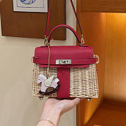 Kitlife Hermes Wicker Swift Picnic Mini Kelly Bag in Natural and Pink 20x18x12cm  - 6