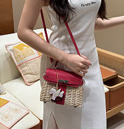 Kitlife Hermes Wicker Swift Picnic Mini Kelly Bag in Natural and Pink 20x18x12cm  - 5