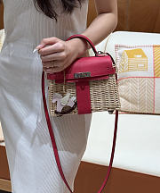 Kitlife Hermes Wicker Swift Picnic Mini Kelly Bag in Natural and Pink 20x18x12cm  - 3