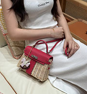 Kitlife Hermes Wicker Swift Picnic Mini Kelly Bag in Natural and Pink 20x18x12cm  - 2