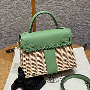 Kitlife Hermes Wicker Swift Picnic Mini Kelly Bag in Natural and Green 20x18x12cm  - 2