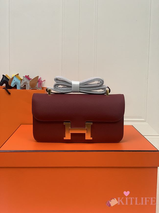 Kitlife Hermes Epsom Constance 1-Elan Bag Burgundy 27x16x6cm  - 1
