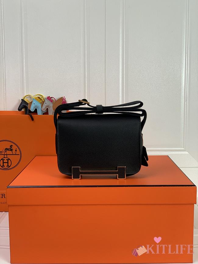 Kitlife Hermes Chevre Mysore Geta Mauve Sylvestre Bag Black 20x6.5x16cm  - 1