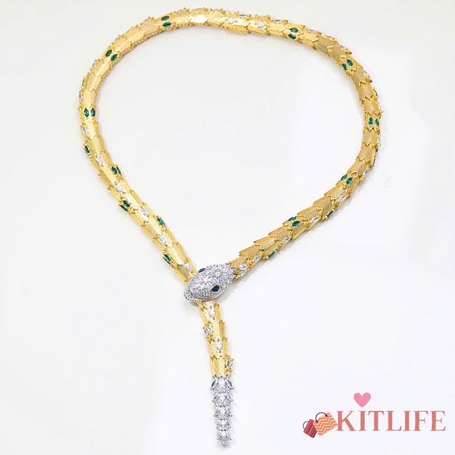 Kitlife Bvlgari Gold-Plated Emerald-Eyed Serpent Lariat Necklace  - 1
