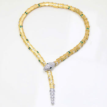 Kitlife Bvlgari Gold-Plated Emerald-Eyed Serpent Lariat Necklace 