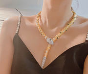Kitlife Bvlgari Gold-Plated Emerald-Eyed Serpent Lariat Necklace  - 2
