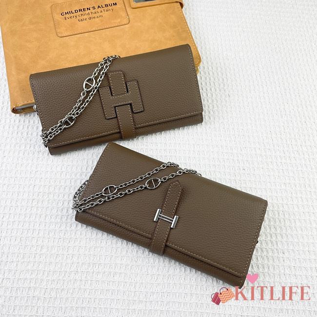 Kitlife Hermes H Passant Toutenmain Wallet Taupe Togo Leather 19x11cm - 1