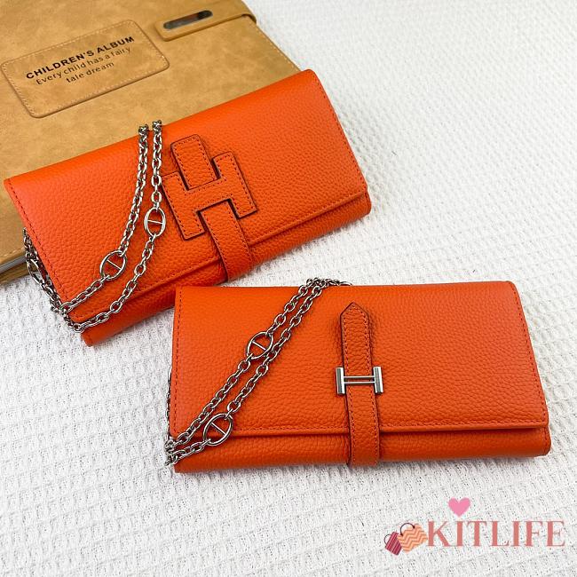Kitlife Hermes H Passant Toutenmain Wallet Orange Togo Leather 19x11cm  - 1