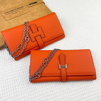 Kitlife Hermes H Passant Toutenmain Wallet Orange Togo Leather 19x11cm 