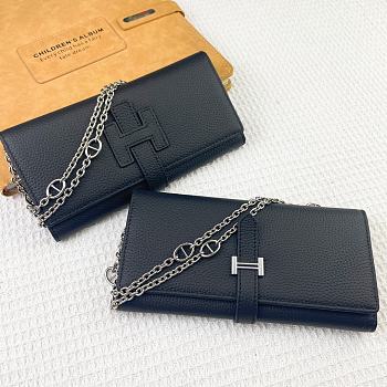 Kitlife Hermes H Passant Toutenmain Wallet Black Togo Leather 19x11cm
