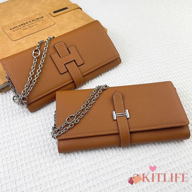 Kitlife Hermes H Passant Toutenmain Wallet Brown Togo Leather 19x11cm  - 1