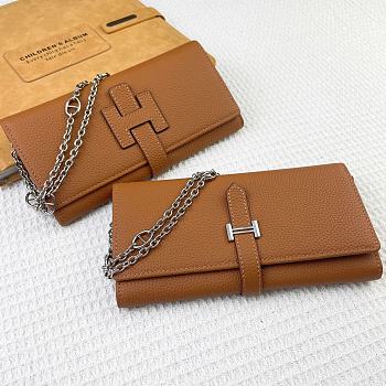 Kitlife Hermes H Passant Toutenmain Wallet Brown Togo Leather 19x11cm 