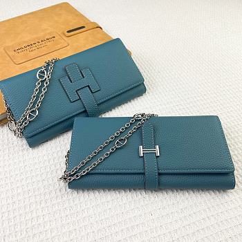 Kitlife Hermes H Passant Toutenmain Wallet Blue Togo Leather 19x11cm 
