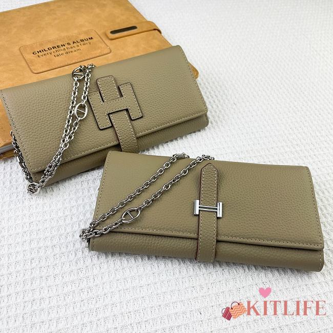 Kitlife Hermes H Passant Toutenmain Wallet Beige Togo Leather 19x11cm  - 1