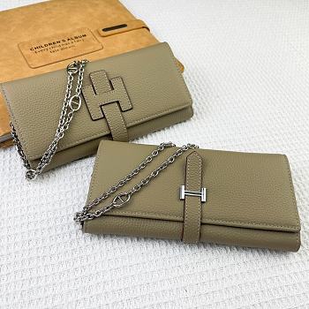 Kitlife Hermes H Passant Toutenmain Wallet Beige Togo Leather 19x11cm 