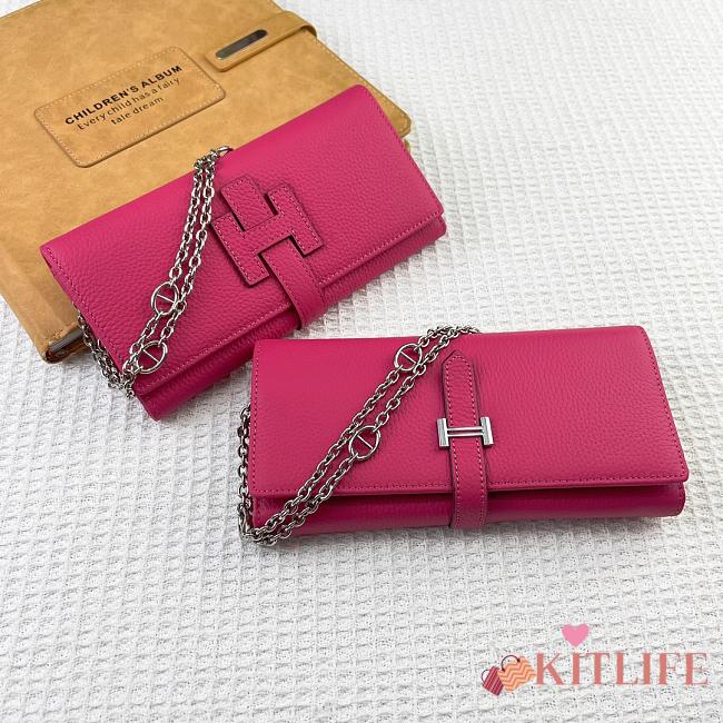 Kitlife Hermes H Passant Toutenmain Wallet Pink Togo Leather 19x11cm - 1