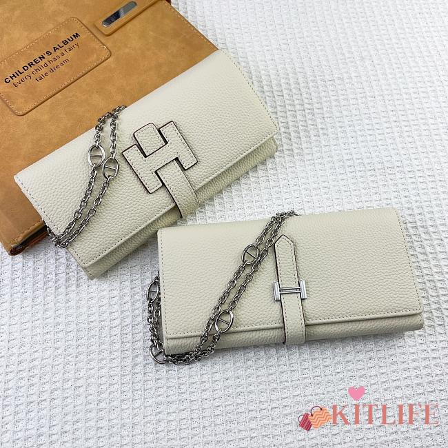 Kitlife Hermes H Passant Toutenmain Wallet White Togo Leather 19x11cm - 1