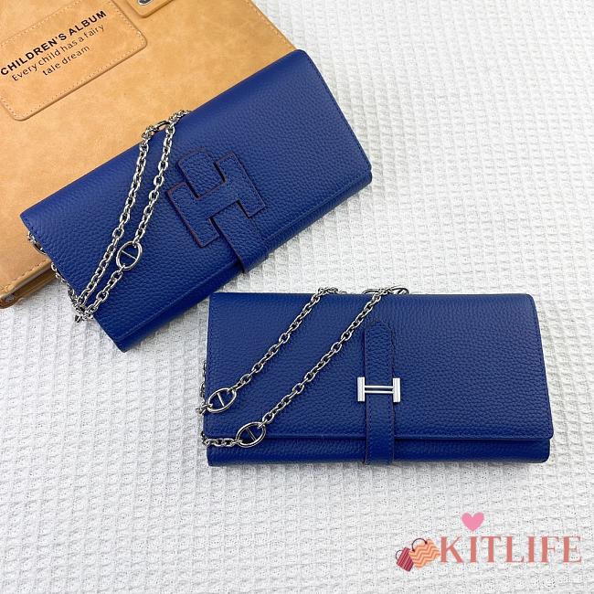 Kitlife Hermes H Passant Toutenmain Wallet Dark Blue Togo Leather 19x11cm - 1