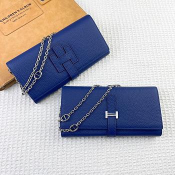 Kitlife Hermes H Passant Toutenmain Wallet Dark Blue Togo Leather 19x11cm