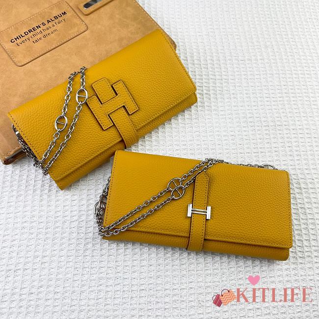 Kitlife Hermes H Passant Toutenmain Wallet Yellow Togo Leather 19x11cm  - 1