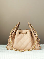 Kitlife Chanel 25s Drawstring Bucket Hobo Bag Beige Grained Leather 20x22x12.5cm  - 4
