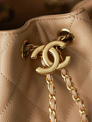 Kitlife Chanel 25s Drawstring Bucket Hobo Bag Beige Grained Leather 20x22x12.5cm  - 3