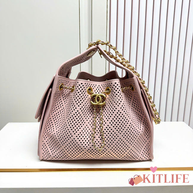 Kitlife Chanel 25C Drawstring Bucket Hobo Bag Pink Perforated Calfskin & Gold-colored Metal AS5293 30×26×14cm  - 1