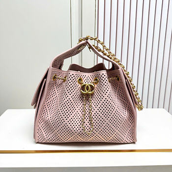 Kitlife Chanel 25C Drawstring Bucket Hobo Bag Pink Perforated Calfskin & Gold-colored Metal AS5293 30×26×14cm 