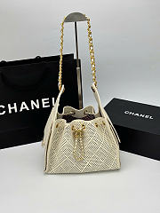 Kitlife Chanel 25C Drawstring Bucket Hobo Bag Beige Perforated Calfskin & Gold-colored Metal AS5293 30×26×14cm - 1