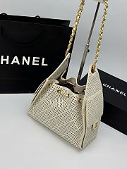 Kitlife Chanel 25C Drawstring Bucket Hobo Bag Beige Perforated Calfskin & Gold-colored Metal AS5293 30×26×14cm - 3
