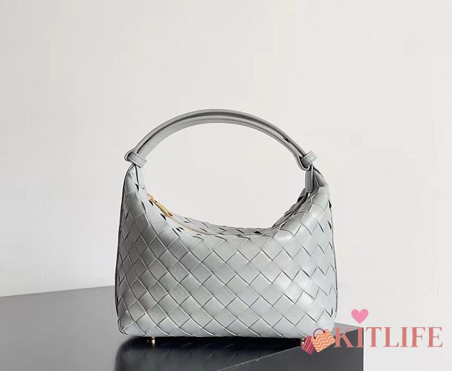 Kitlife Bottega Veneta Wallace Light Grey Intrecciato Leather Shoulder Bag 22x13x9cm - 1