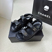 Kitlife Chanel Grained Calfskin Velcro Dad Sandals Black  - 2