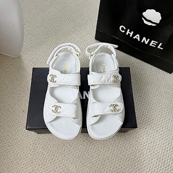 Kitlife Chanel Grained Calfskin Velcro Dad Sandals White