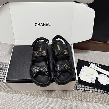 Kitlife Chanel Lambskin Quilted Velcro Dad Sandal Black